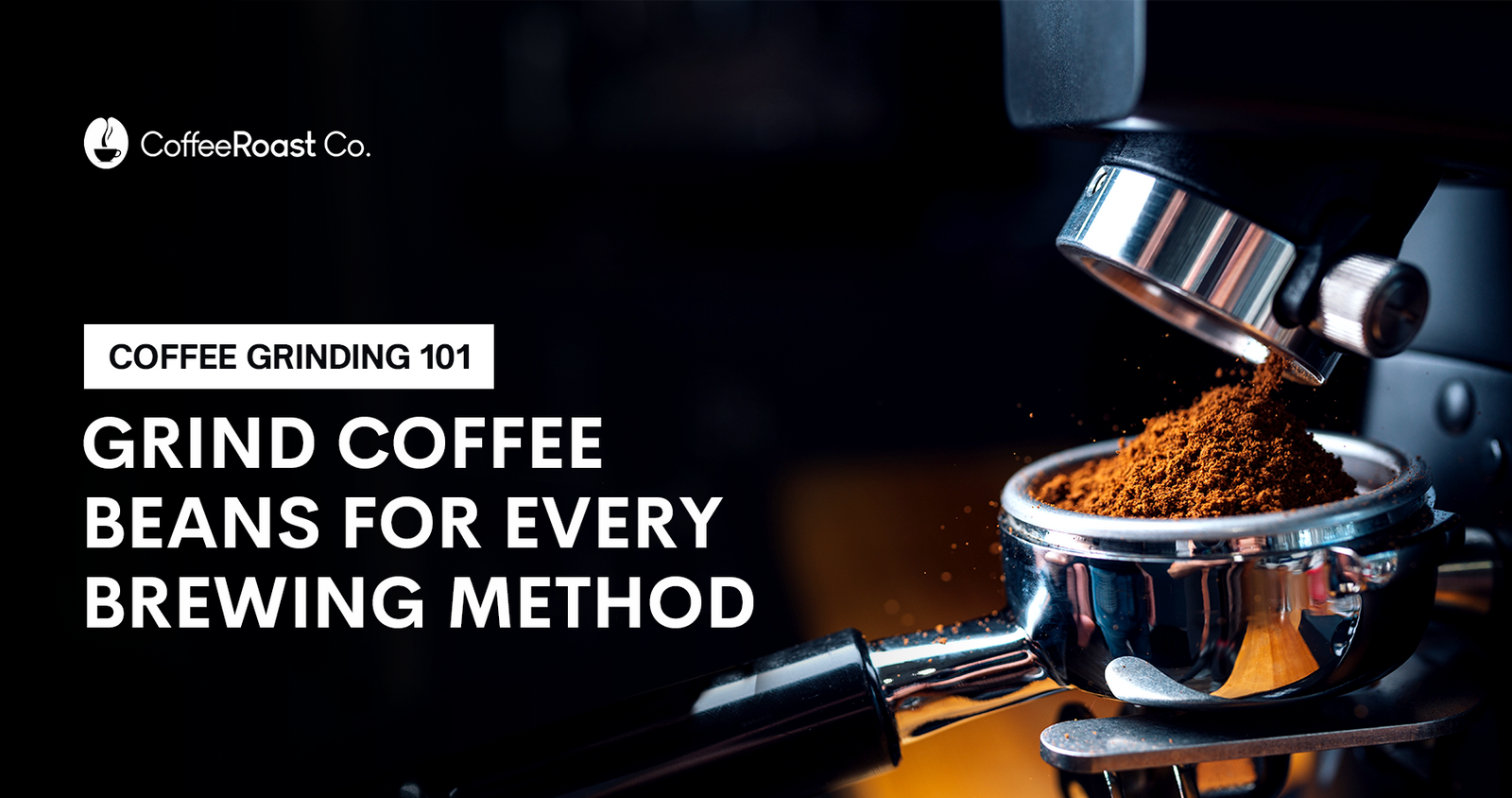 Metal espresso grinder pouring finely ground coffee into stainless steel portafilter basket