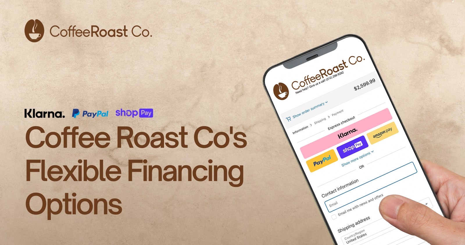 Smartphone displaying CoffeeRoast Co checkout page with Klarna