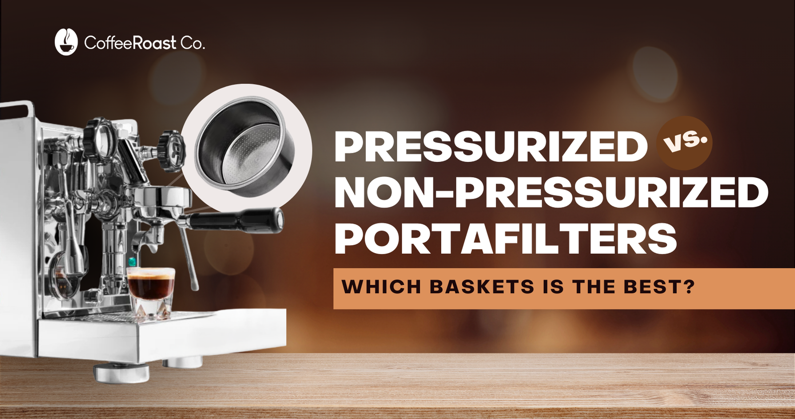 Espresso machine with white portafilter basket dispensing shot into glass cup