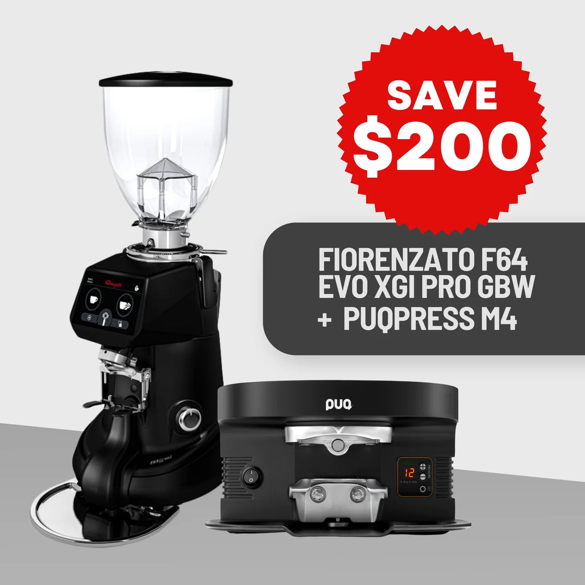 Bundle Deal: Fiorenzato F64 Evo XGI Pro Grind By Weight Grinder &amp; Puqpress M4 Coffee Tamper